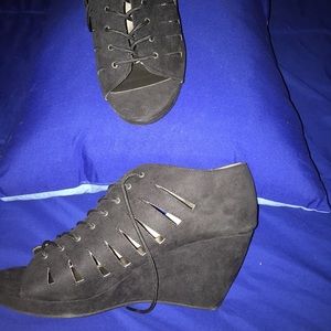 Black suede lace up booties